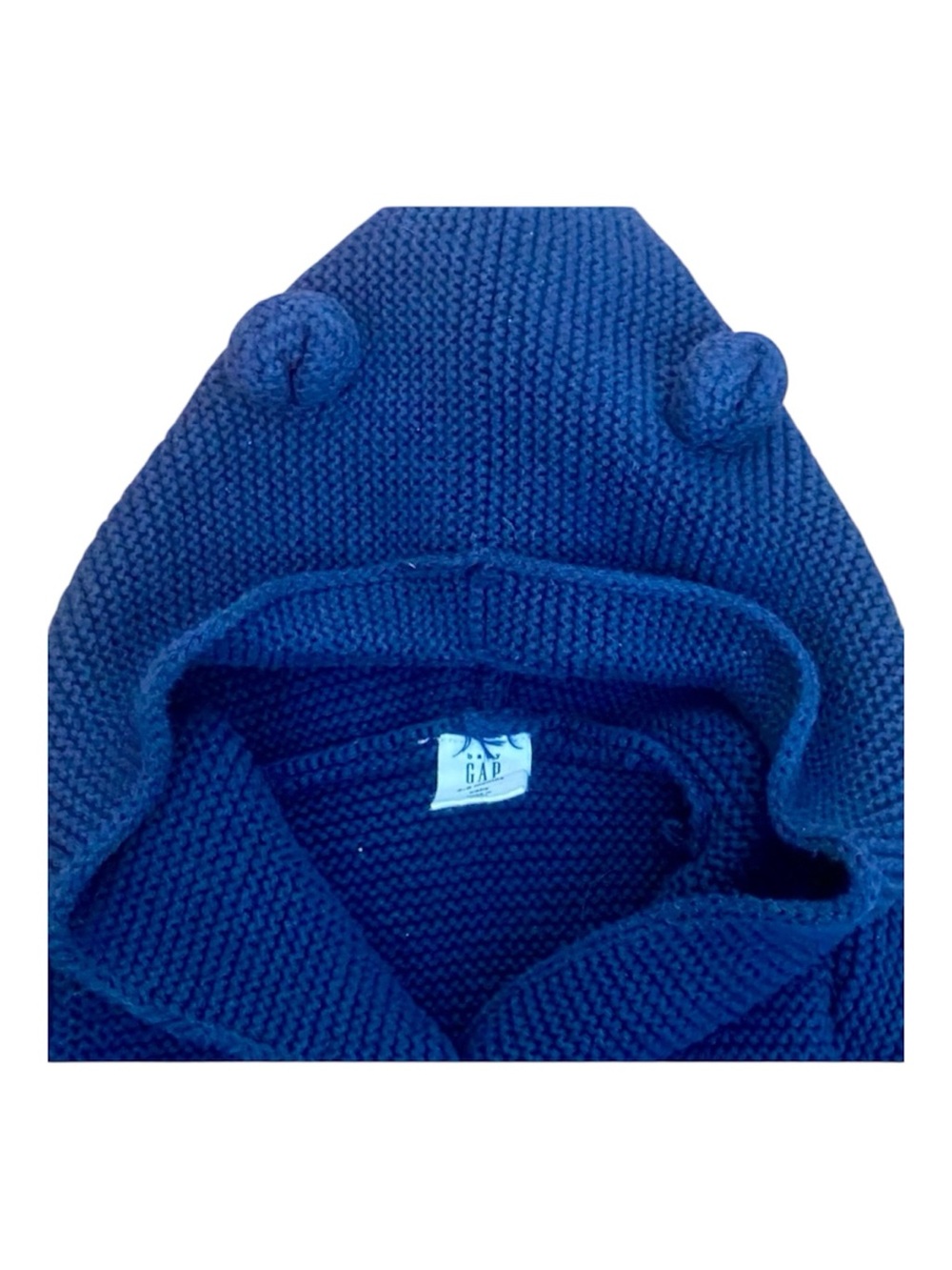 Baby GAP Bear Ear Hooded Knit Cardigan Sweater Jacket Navy Blue 12-18M